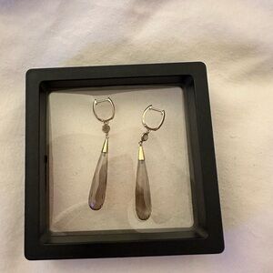 Smokey Quartz Druzy and Gold Drop Earrings